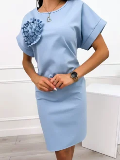 Jasnoniebieska Sukienka z Ozdobą 12353-337-E|Modna Kiecka Best