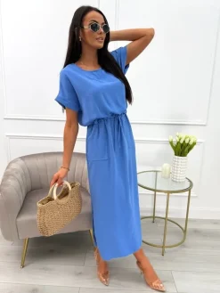 Jasnoniebieska Sukienka z Kieszonkami 10330-227-R|Modna Kiecka Best