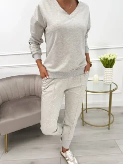 Jasnoszary Komplet Bluza + Spodnie 10557-115-P|Modna Kiecka Discount