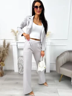 Jasnoszary Komplet Marynarka + Spodnie 11834-305-F|Modna Kiecka Outlet