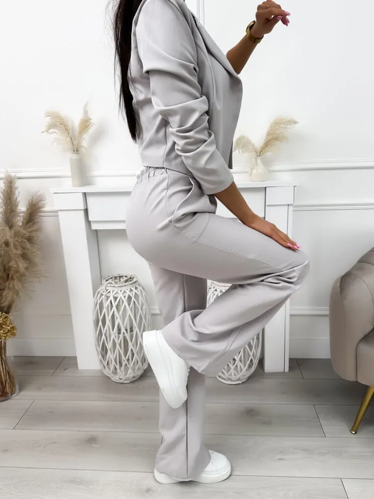 Jasnoszary Komplet Marynarka + Spodnie 11834-305-F|Modna Kiecka Outlet