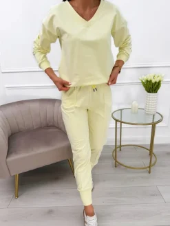 Jasnożółty Komplet Bluza + Spodnie 10557-115-R|Modna Kiecka Discount