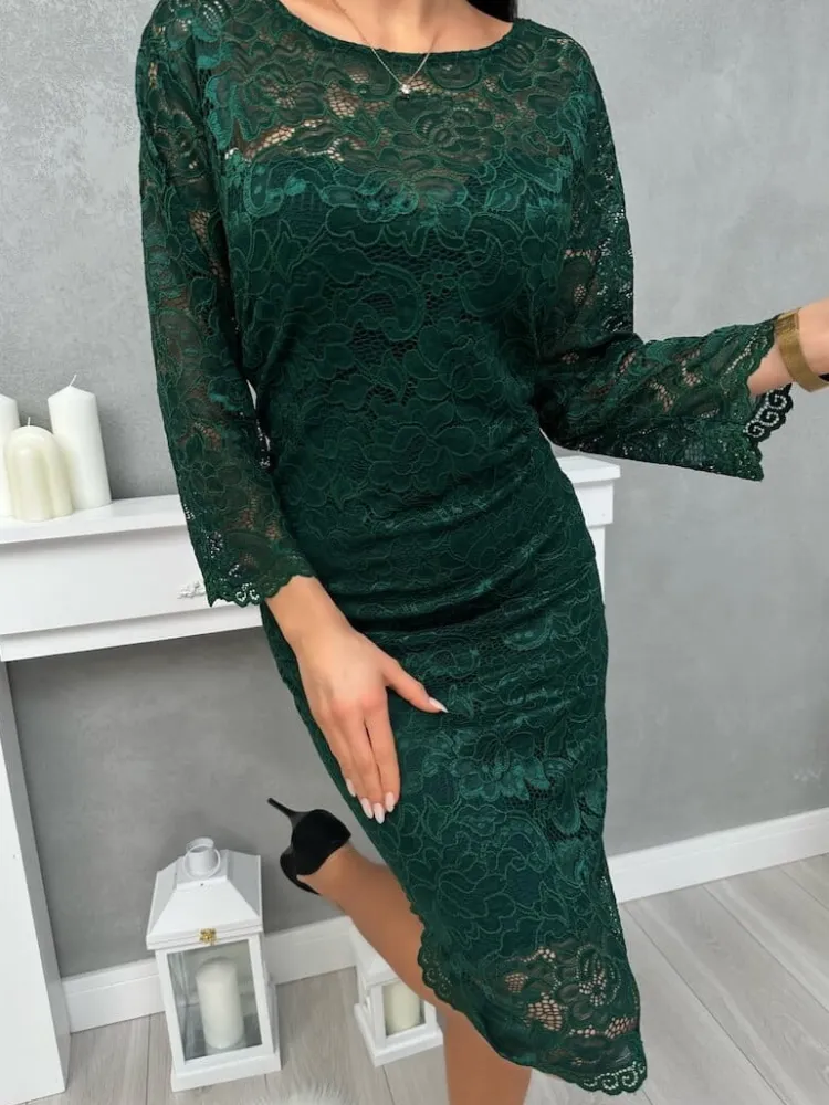 Jasnozielona Koronkowa Sukienka 13278-67-E|Modna Kiecka Hot