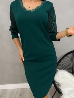 Jasnozielona Sukienka z Koronką 11450-511-G|Modna Kiecka Hot