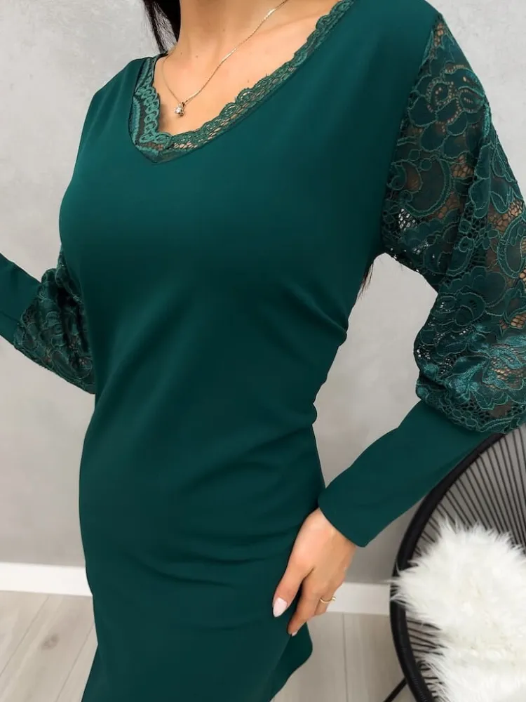 Jasnozielona Sukienka z Koronką 11450-511-G|Modna Kiecka Hot
