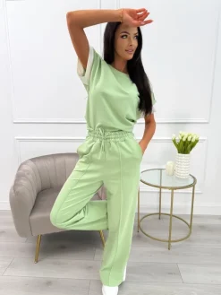 Jasnozielony Komplet T-shirt + Spodnie 13782-163-F|Modna Kiecka Discount
