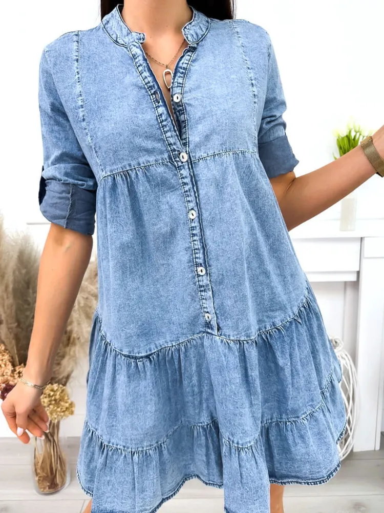 Jeansowa Sukienka Oversize 12171-529 12171-529-Q|Modna Kiecka Hot