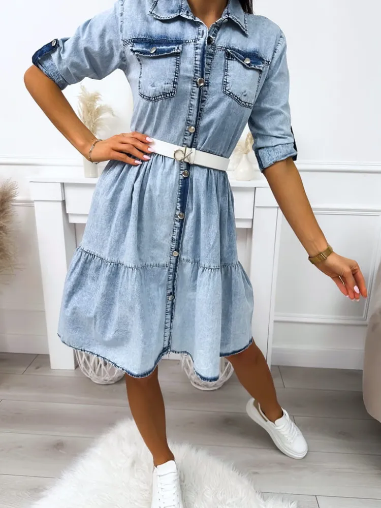 Jeansowa Sukienka Oversize 11716-230-Q|Modna Kiecka Hot