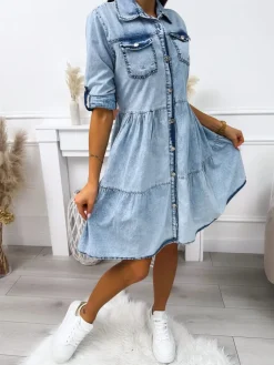Jeansowa Sukienka Oversize  11716-230-Q|Modna Kiecka Hot