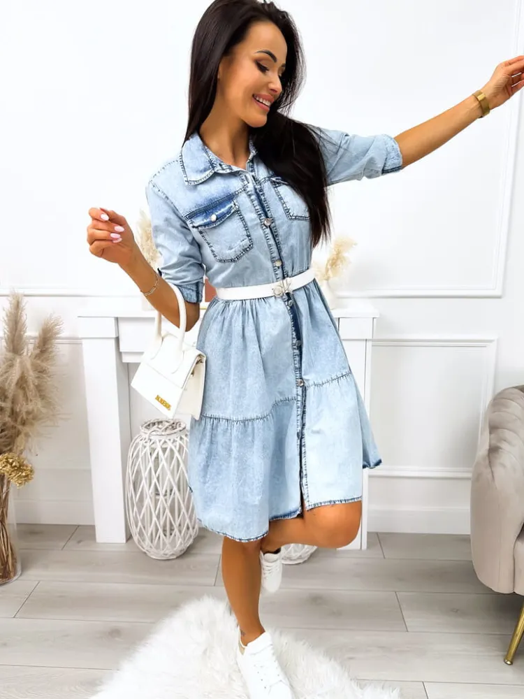 Jeansowa Sukienka Oversize 11716-230-Q|Modna Kiecka Hot