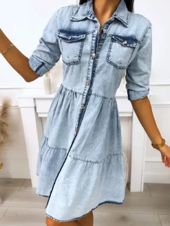 Jeansowa Sukienka Oversize 11716-230-Q|Modna Kiecka Hot