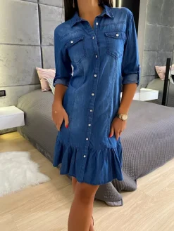 Jeansowa Sukienka 11763-135-Q|Modna Kiecka Outlet