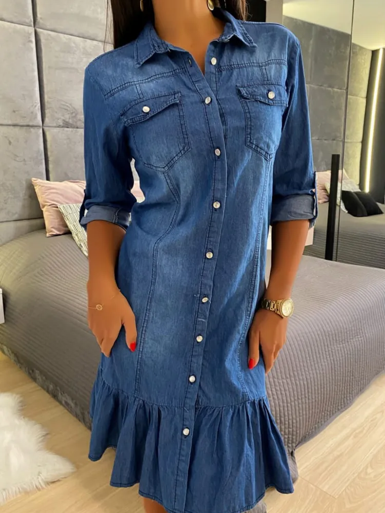 Jeansowa Sukienka 11763-135-Q|Modna Kiecka Outlet