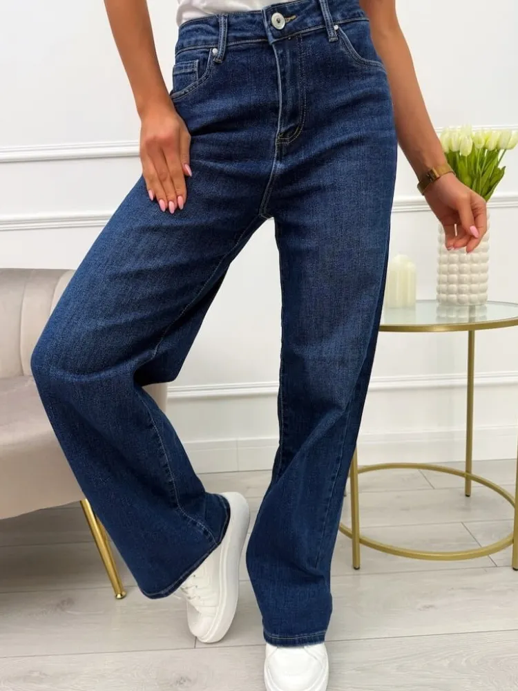 Jeansowe Spodnie z Szeroką Nogawką 13663-110-Q|Modna Kiecka Discount
