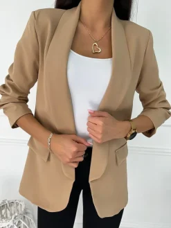 Karmelowa Klasyczna Marynarka 11460-127-K|Modna Kiecka Fashion