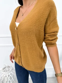 Karmelowy Rozpinany Sweterek 12640-23-D|Modna Kiecka Discount
