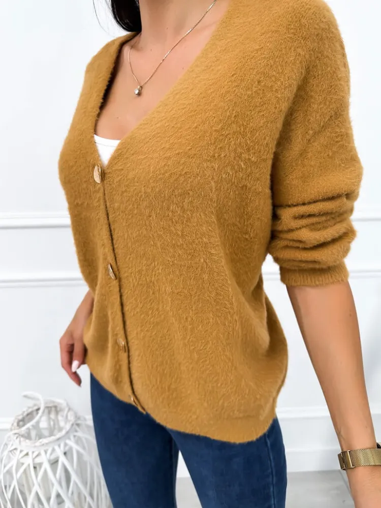 Karmelowy Rozpinany Sweterek 12640-23-D|Modna Kiecka Discount