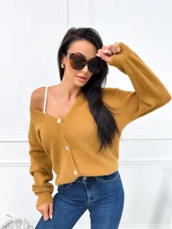Karmelowy Rozpinany Sweterek 12640-23-D|Modna Kiecka Discount