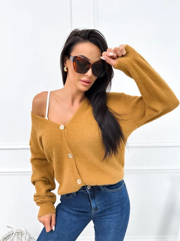 Karmelowy Rozpinany Sweterek 12640-23-D|Modna Kiecka Discount