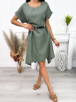 Khaki Asymetryczna Sukienka 12189-274-C|Modna Kiecka Fashion