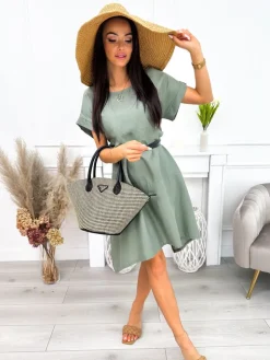 Khaki Asymetryczna Sukienka 12189-274-C|Modna Kiecka Fashion