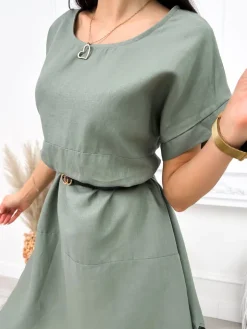 Khaki Asymetryczna Sukienka 12189-274-C|Modna Kiecka Fashion
