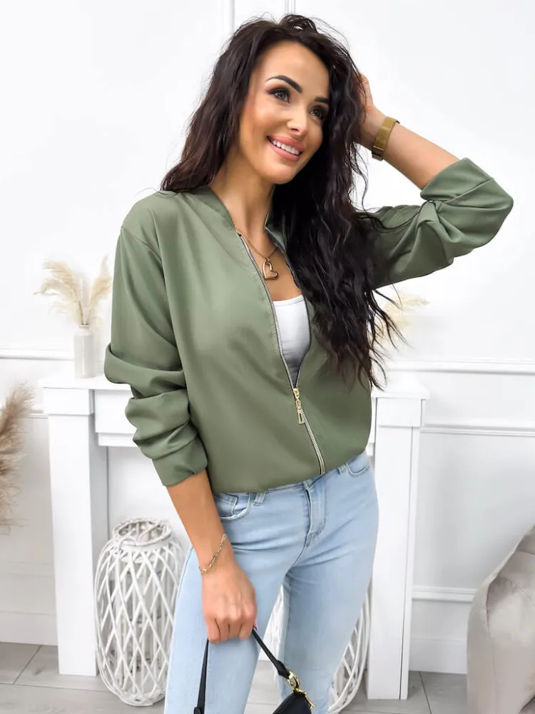Khaki Bluza Bomberka 11886-293-D|Modna Kiecka Hot