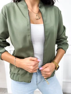 Khaki Bluza Bomberka 11886-293-D|Modna Kiecka Hot