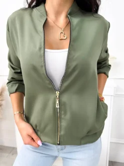 Khaki Bluza Bomberka 11886-293-D|Modna Kiecka Hot