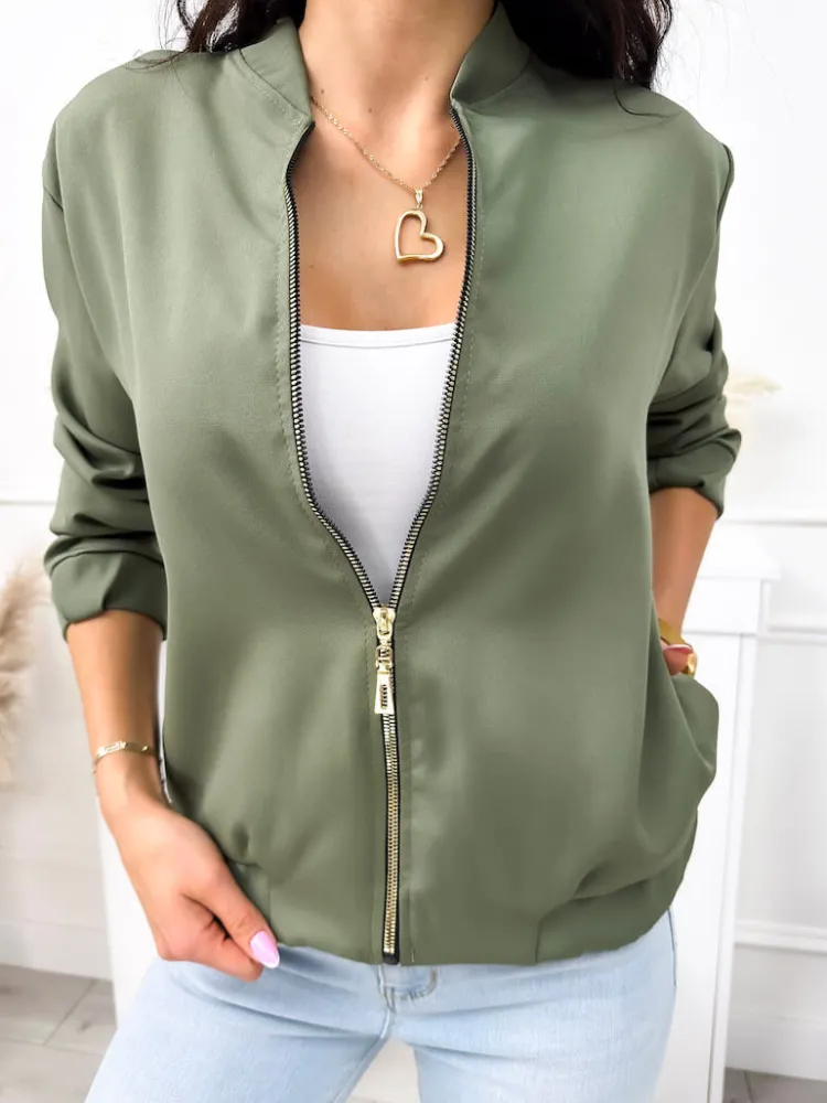 Khaki Bluza Bomberka 11886-293-D|Modna Kiecka Hot