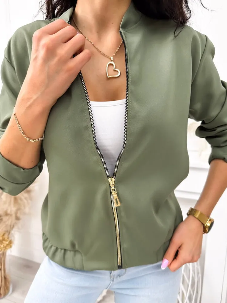 Khaki Bluza Bomberka 11886-293-D|Modna Kiecka Hot