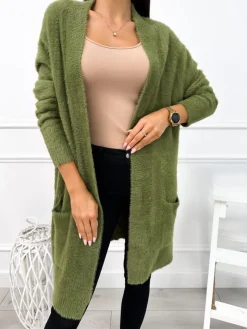 Khaki Kardigan 12630-156-F|Modna Kiecka Discount