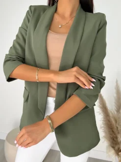 Khaki Klasyczna Marynarka 11460-127-F|Modna Kiecka Clearance