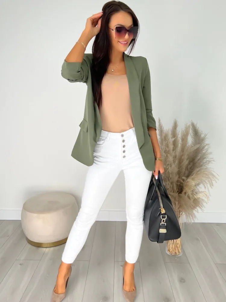 Khaki Klasyczna Marynarka 11460-127-F|Modna Kiecka Clearance
