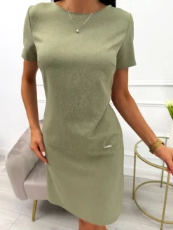 Khaki Klasyczna Sukienka 11720-138-L|Modna Kiecka Best