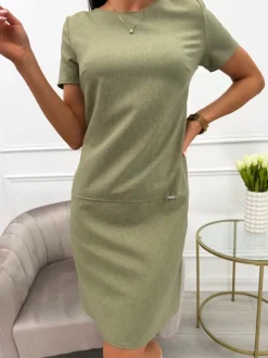 Khaki Klasyczna Sukienka 11720-138-L|Modna Kiecka Best