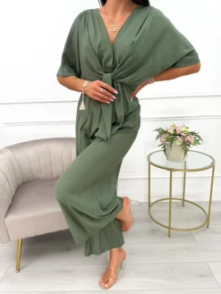 Khaki Kombinezon z Wiązaniem 14050-216-C|Modna Kiecka Outlet