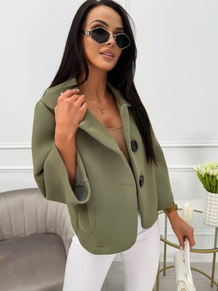 Khaki Krótki Płaszczyk 13715-107-C|Modna Kiecka Discount