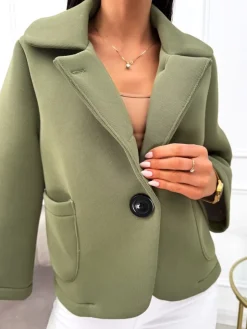 Khaki Krótki Płaszczyk 13715-107-C|Modna Kiecka Discount