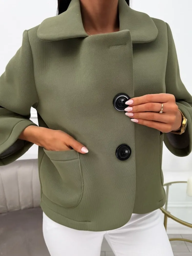 Khaki Krótki Płaszczyk 13715-107-C|Modna Kiecka Discount