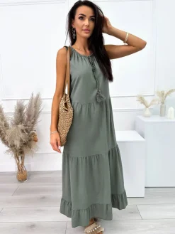 Khaki Sukienka Oversize 10480-255-C|Modna Kiecka Discount