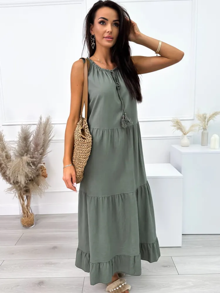 Khaki Sukienka Oversize 10480-255-C|Modna Kiecka Discount