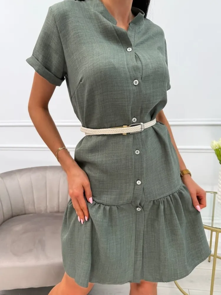 Khaki Sukienka z Falbanką 13888-317-D|Modna Kiecka Sale