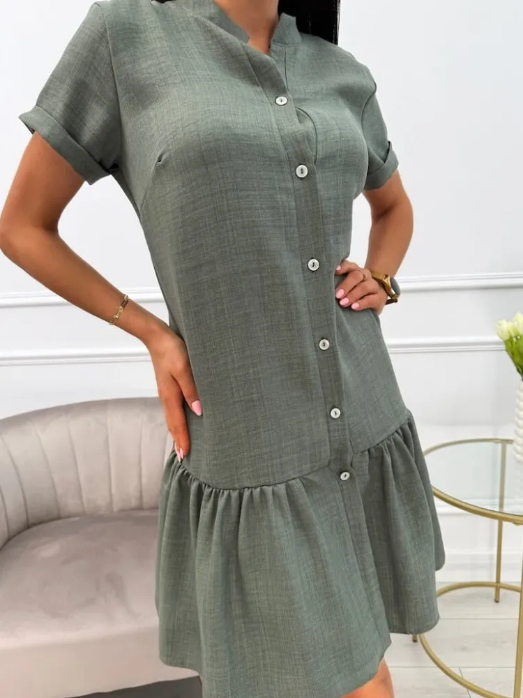 Khaki Sukienka z Falbanką 13888-317-D|Modna Kiecka Sale