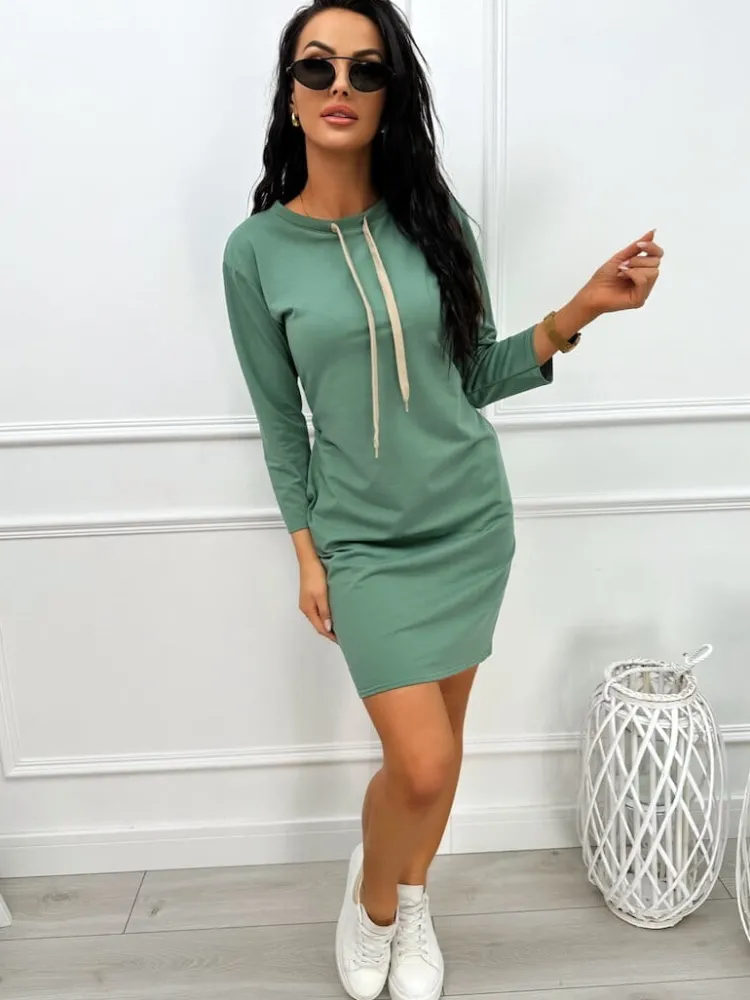 Khaki Sukienka z Kieszeniami 13454-49-E|Modna Kiecka Hot
