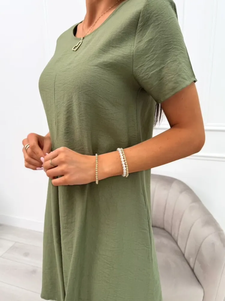 Khaki Sukienka z Kieszeniami 13969-336-F|Modna Kiecka New