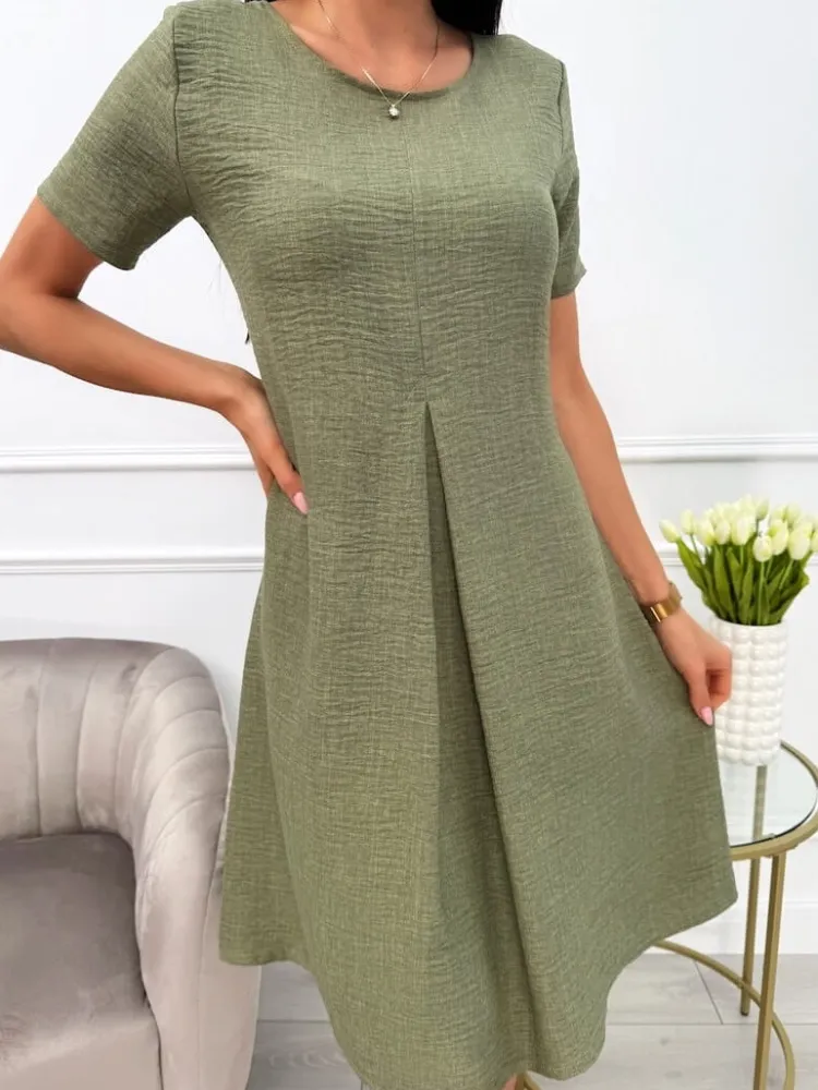 Khaki Sukienka z Kieszeniami 13707-103-E|Modna Kiecka Hot