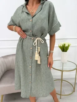 Khaki Sukienka z Paseczkiem 13986-500-C|Modna Kiecka Hot