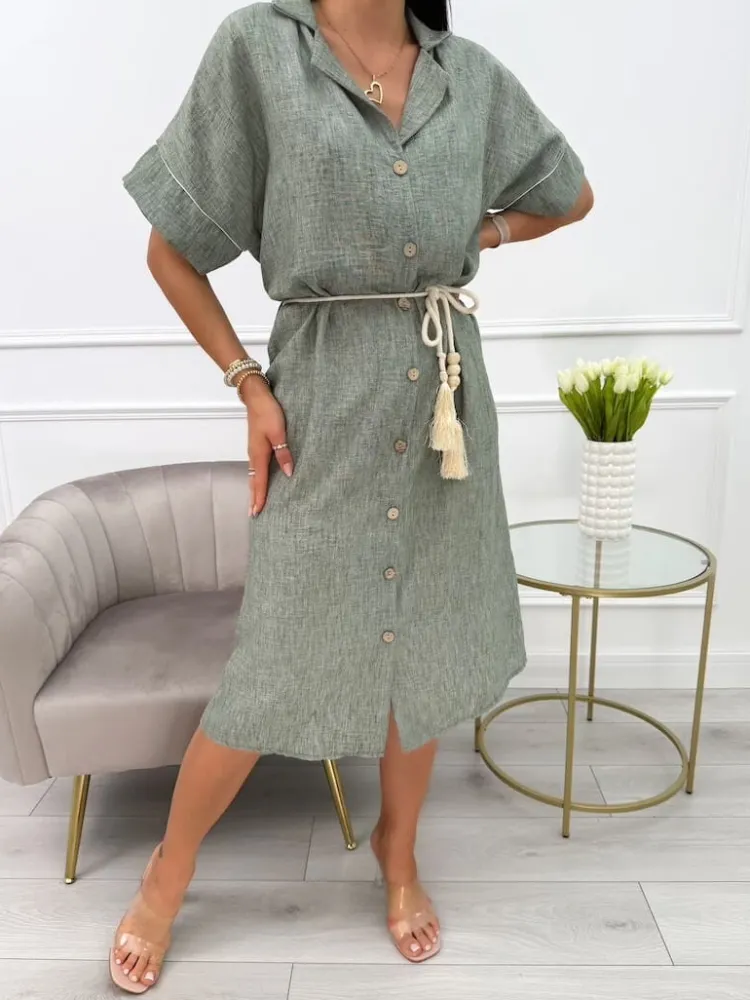Khaki Sukienka z Paseczkiem 13986-500-C|Modna Kiecka Hot