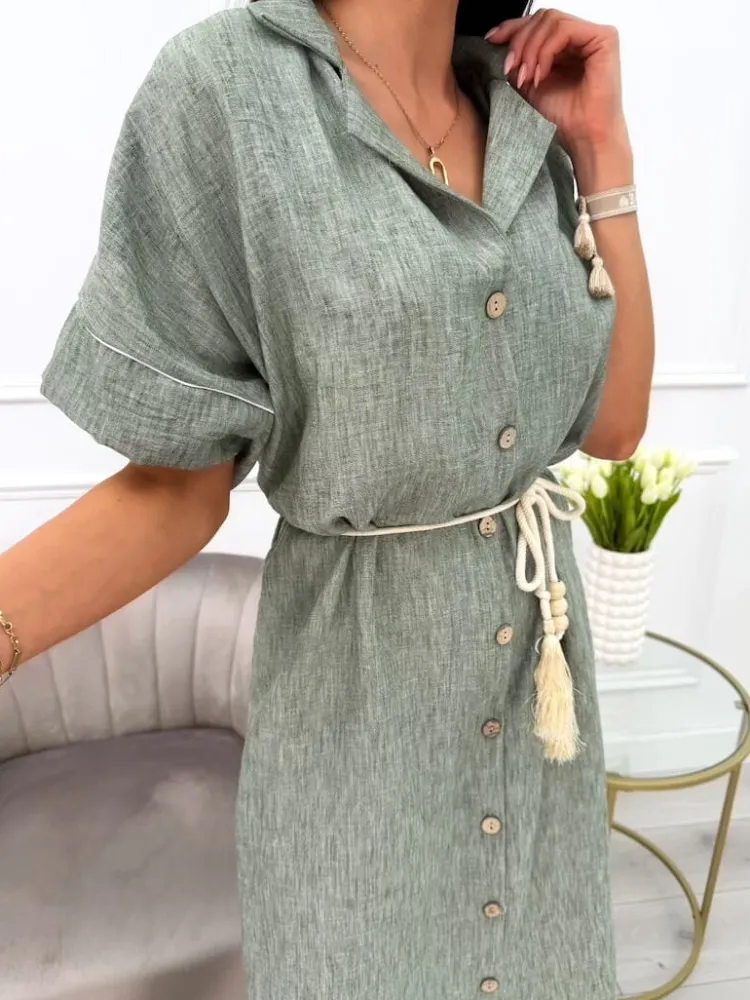 Khaki Sukienka z Paseczkiem 13986-500-C|Modna Kiecka Hot